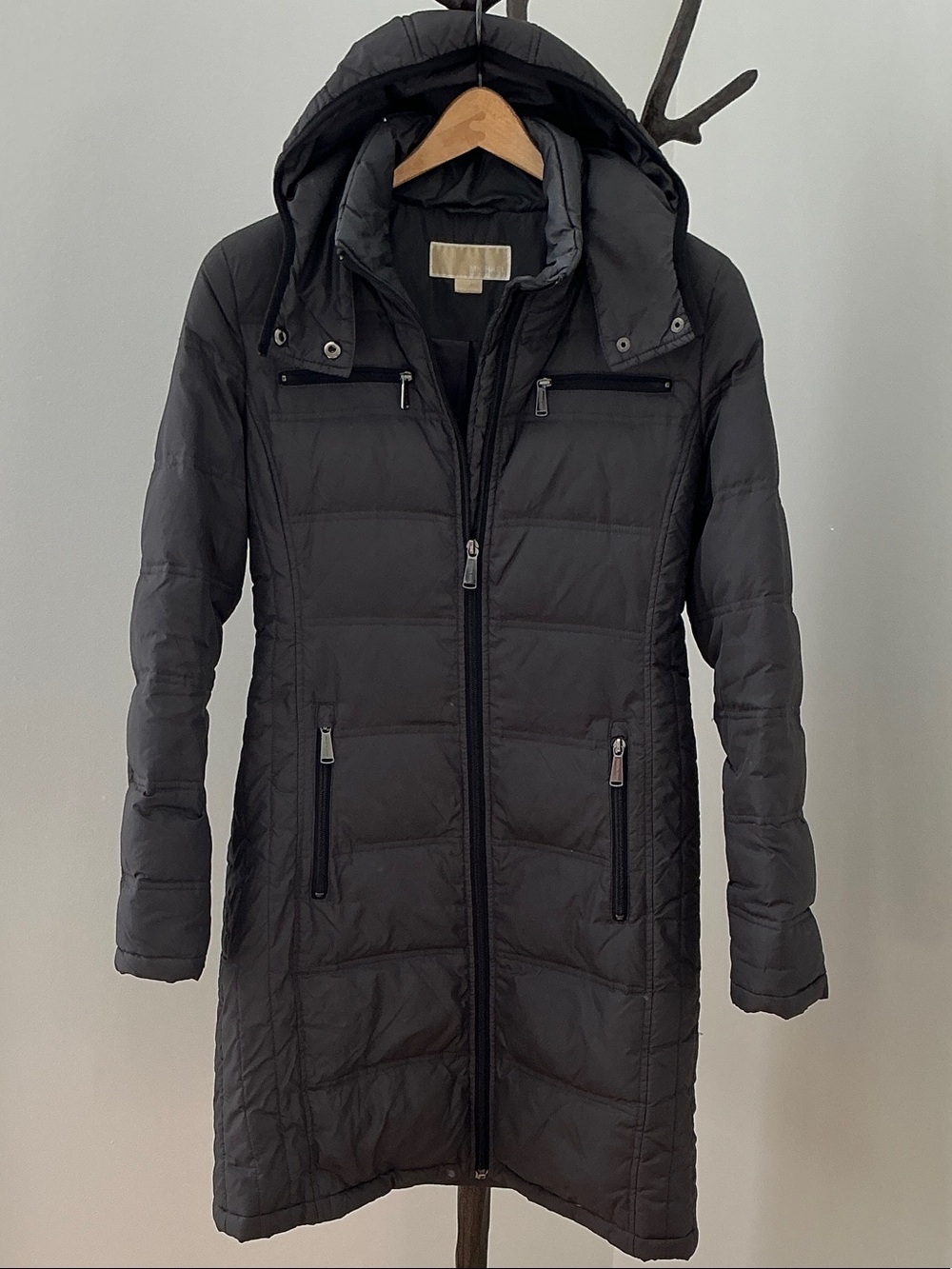 MICHAEL Michael Kors Black Quilted Long Hooded Puffer Coat
